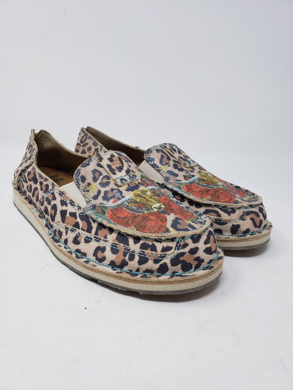 Ariat Leopard Print Slip-On Flats with Floral Rose Accent